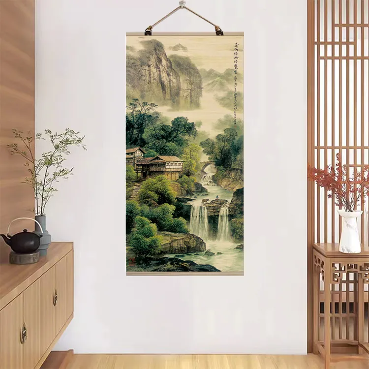 山水 新中式字画竹帘字画挂画客厅玄关过道沙发背景墙古韵款式