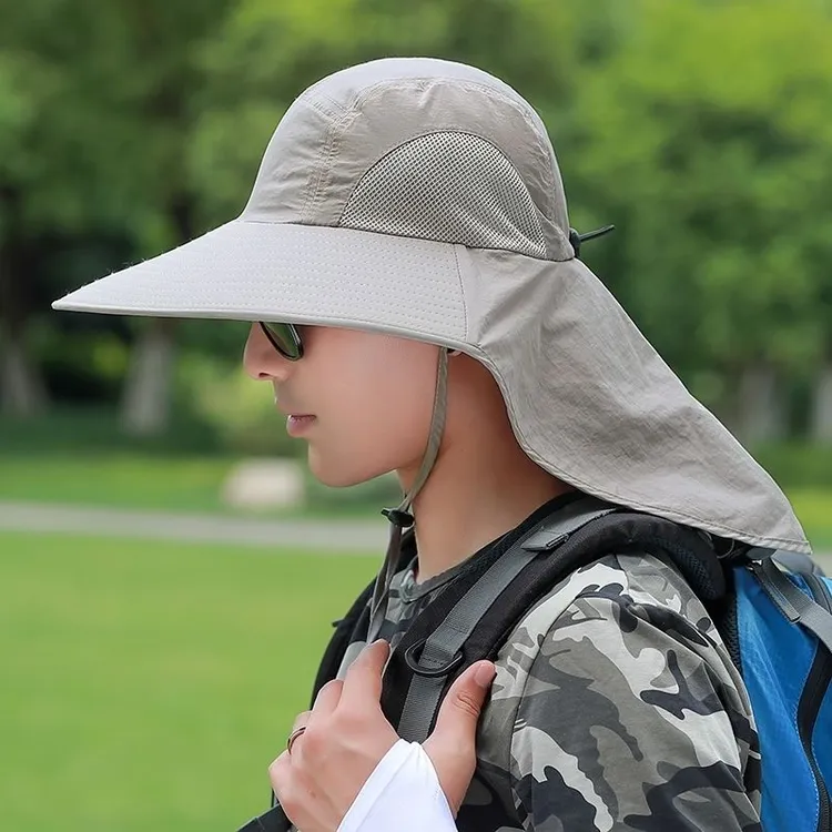 夏季防晒帽大帽檐遮脸脖子钓鱼帽男遮阳帽户外透气夏天登山太阳帽