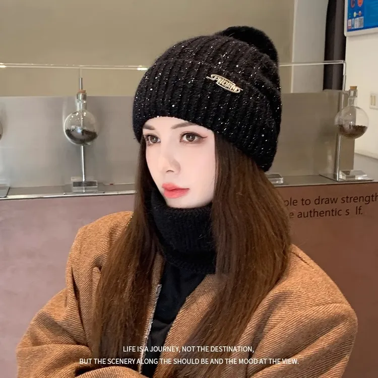 帽子女2025新款冬季韩版加厚护耳针织帽简约百搭显脸小保暖毛线帽
