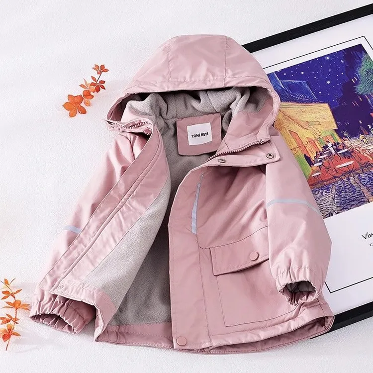 外套女童秋冬加绒加厚秋装2025儿童冲锋衣洋气新款反光条连帽上衣