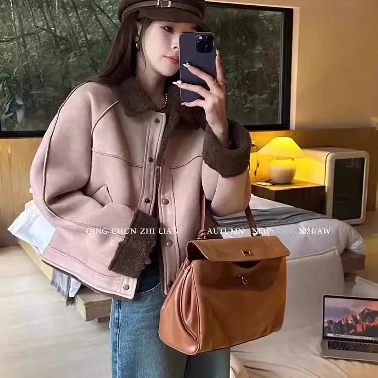 小香风秋冬加绒加厚宽松小个子短款棉服上衣