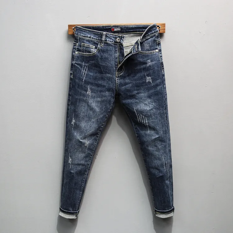 蓝色男士韩版潮流简约潮牌修身潮流爆款高端痞帅休闲长裤牛仔裤