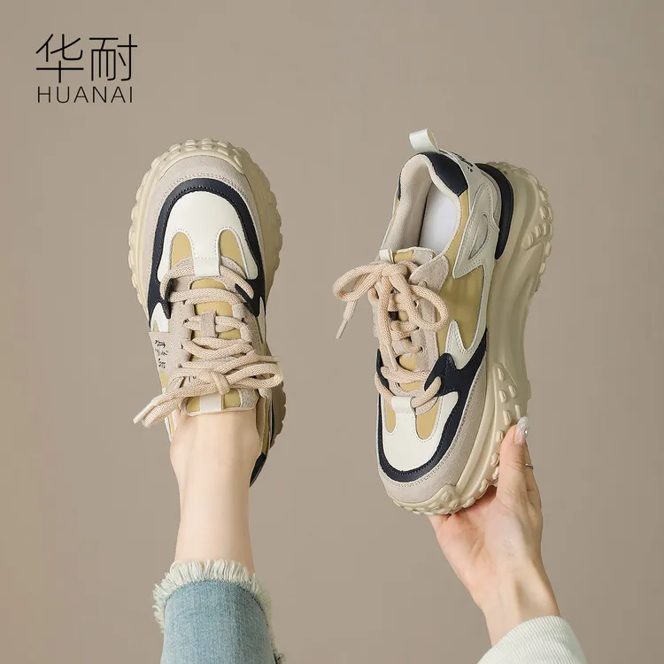 华耐正品老爹鞋女款2025爆款百搭厚底增高休闲薄款透气网面运动鞋
