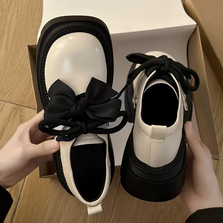 厚底小皮鞋女英伦风2025年夏季新款黑色系带增高乐福鞋子粗跟单鞋