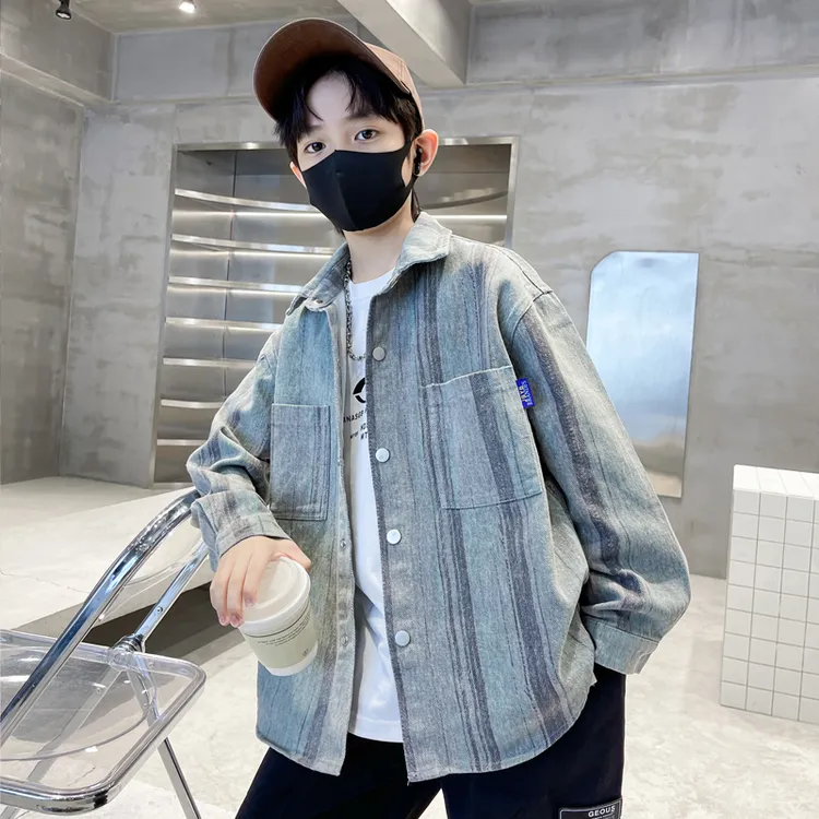 儿童外套春秋款2025帅气中大童时髦炸街衬衫洋气上衣条纹衣服休闲