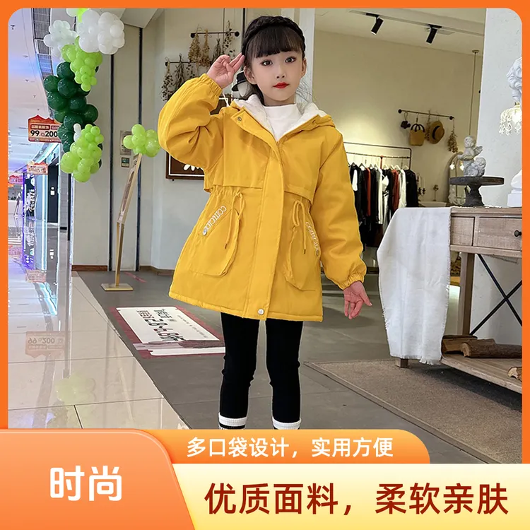女童秋冬洋气新款加绒派克服中大童2025爆款连帽加厚宝宝加绒外套