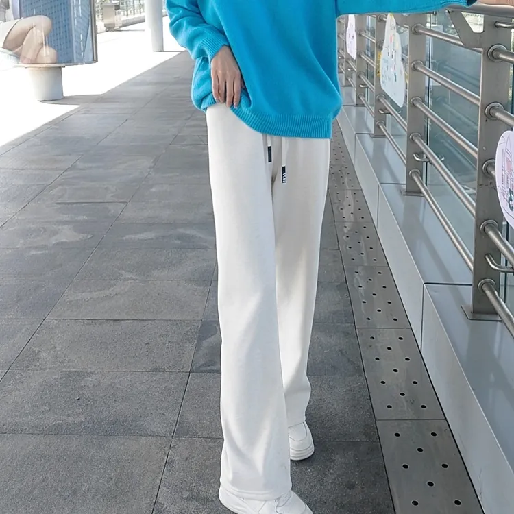 2024冬季高腰显瘦加绒加厚羊绒阔腿裤女休闲直筒宽松百搭