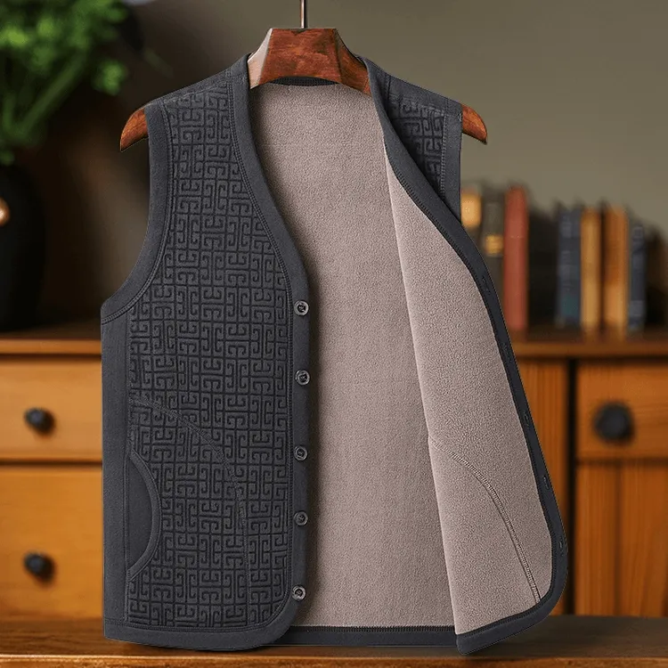 爸爸装加绒马甲秋冬中老年男士时尚外穿双面绒保暖加厚背心爷爷装