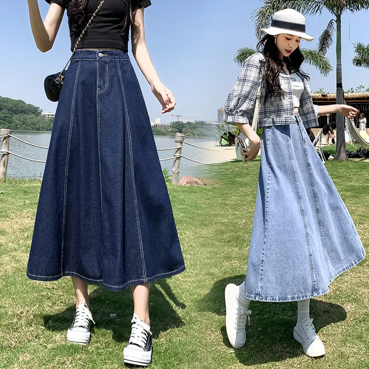 牛仔裙半身裙大摆牛仔裙中长款遮肉显瘦a字垂感伞裙微胖mm也适合