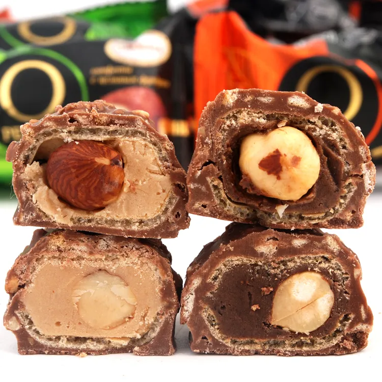 俄罗斯进口阿孔特奶油味整榛仁夹心糖果200g袋