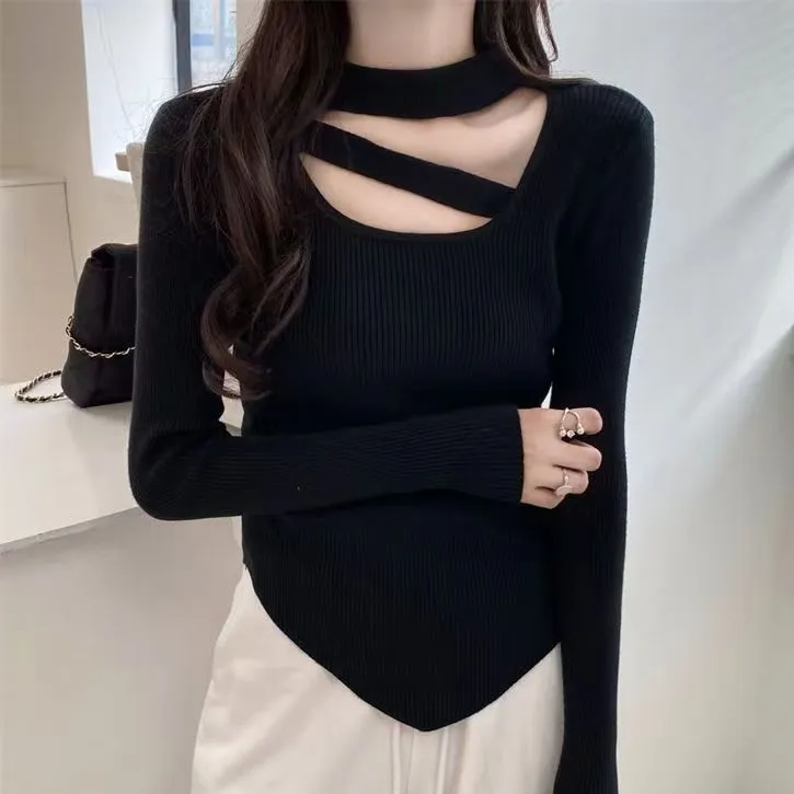 秋冬针织衫小心机长袖纯色洋气上衣新款百搭时尚显瘦韩版修身毛衣