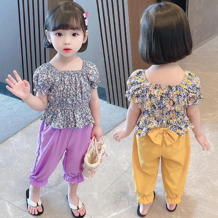 儿童夏季碎花短袖网红炸街套装女童夏装薄款防蚊裤宝宝休闲两件套
