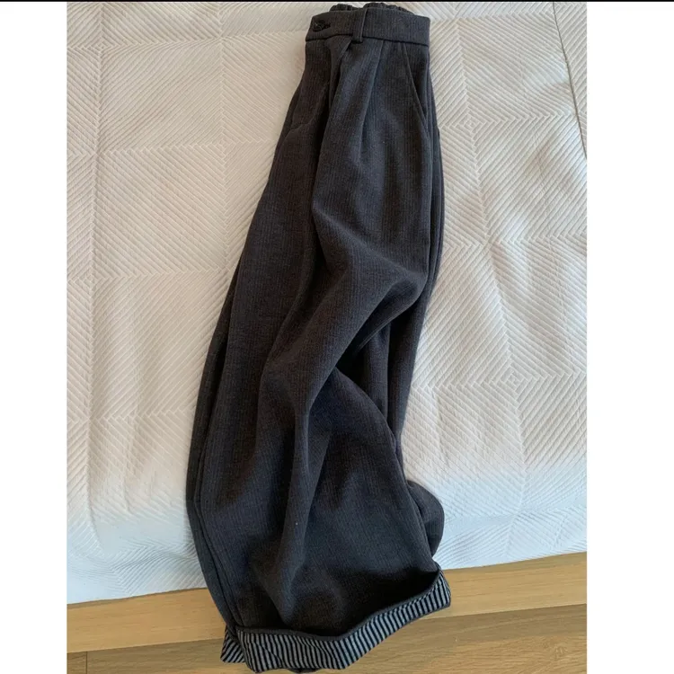 高腰阔腿裤秋冬休闲裤卫裤长裤秋季直筒黑色春秋条纹宽松显瘦