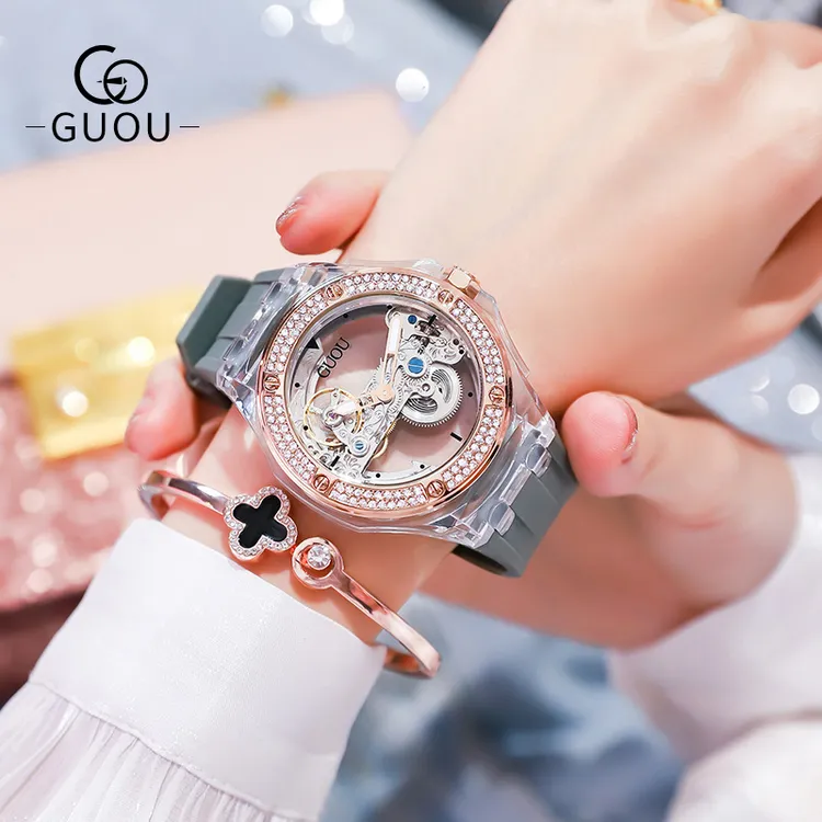 GUOU/古欧女士手表潮流防水时尚气质霸气镂空机械手表中性表男表