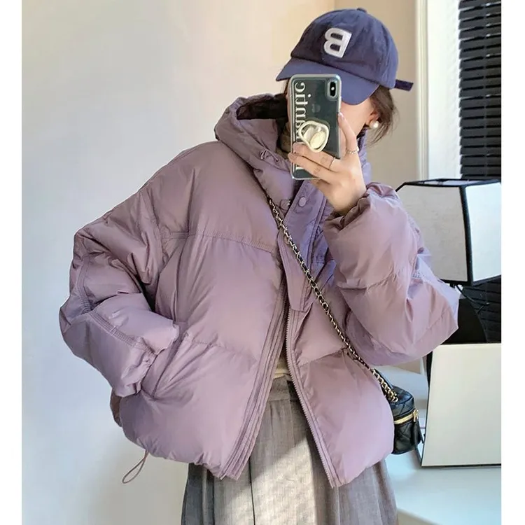 暖冬软贝果小个子连帽保暖羽绒棉服女2024冬季新款短款面包服女