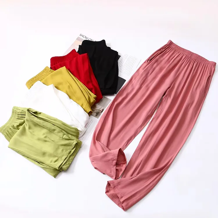 春夏秋季休闲斜纹人造棉女裤加肥加大奶奶裤宽松纯色防蚊裤百搭