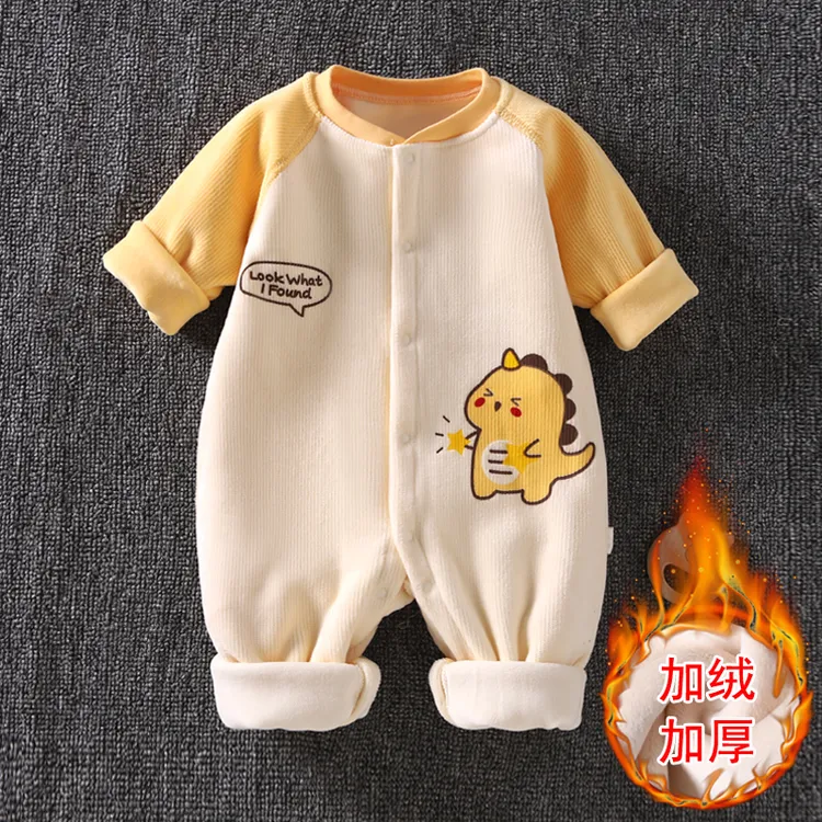 婴幼儿双面加绒连体衣新生儿秋冬款加厚外出服男女小宝宝哈衣爬服