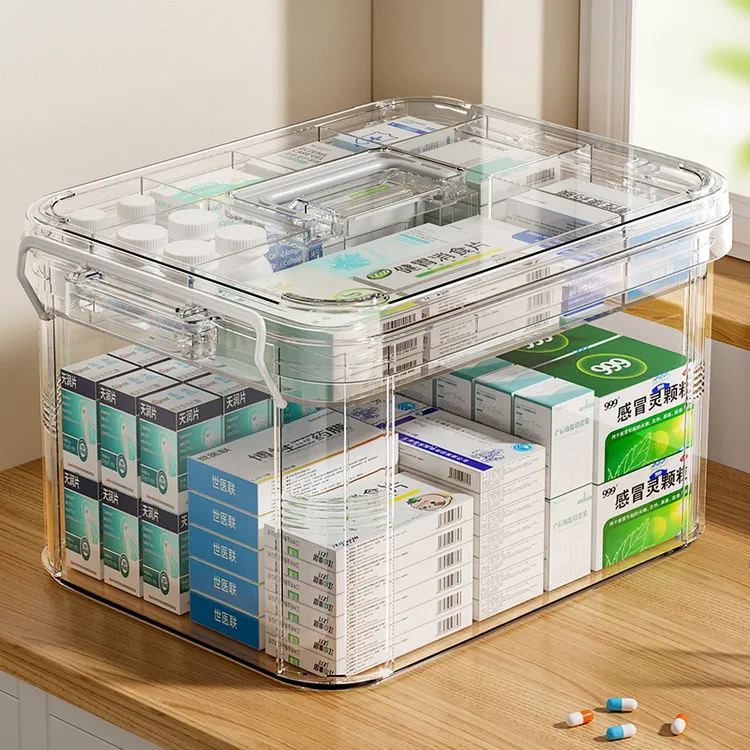 药品收纳盒大容量家用医药箱防尘分格透明医疗箱学生宿舍急救箱