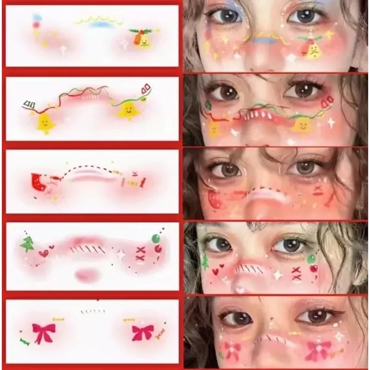 【圣诞节】妆容纹身贴 可爱雪花麋鹿腮红爱心脸贴甜美妆饰品贴纸