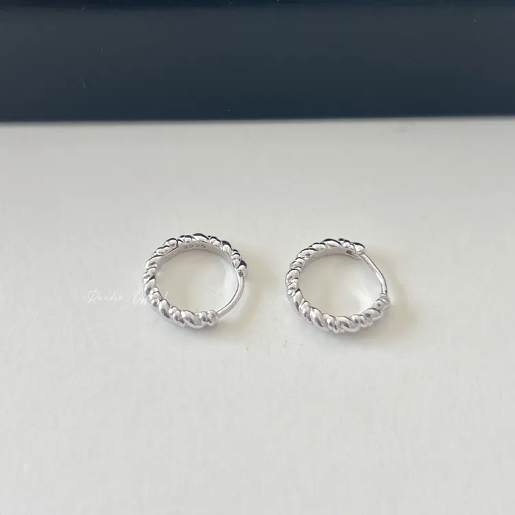 925银耳饰 简约通勤百搭日常编织扭纹麻花s925银小巧耳圈耳扣