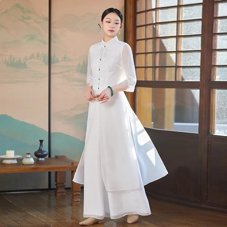 夏季复古茶艺中式气质改良女装禅意古风新中式汉服套装【E689】