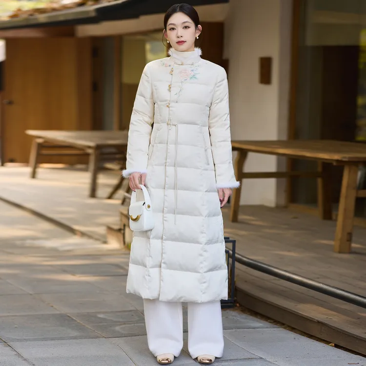 【G142】改良汉服国风轻薄白鸭绒羽绒服女冬中长款过膝新中式外套