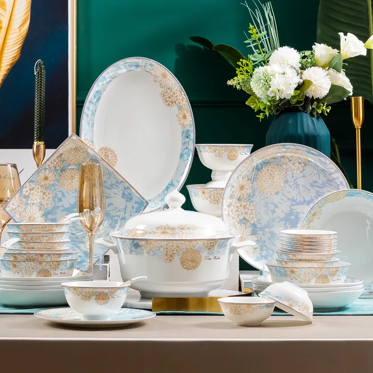 餐具套装72件小清新中式骨瓷碗轻奢盘子高档碗碟盘家用乔迁结婚