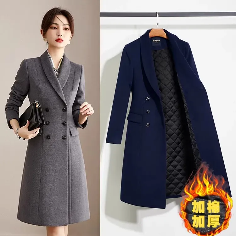 职业呢子大衣女冬中长款前台美容院售楼部工作服工装毛呢外套女款