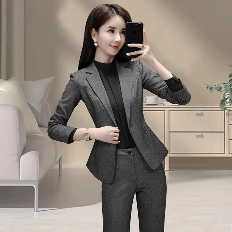 秋冬时尚修身灰色西装春秋新款气质洋气西服休闲工作服西装女女款