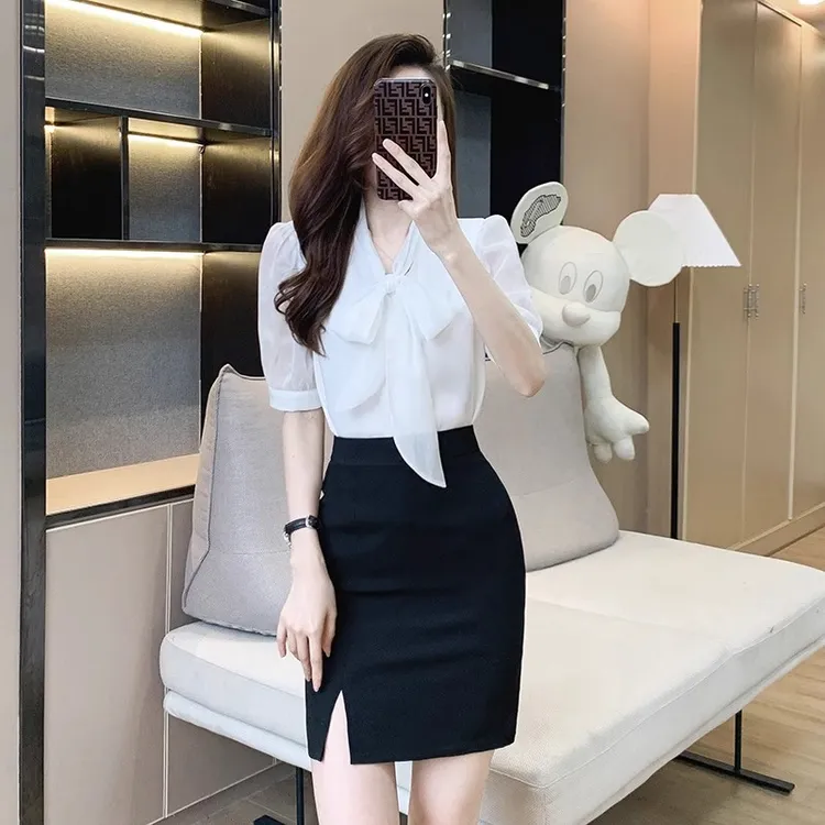 时尚洋气衬衫女气质白色衬衣夏季半身裙女神范显瘦包臀裙短裙