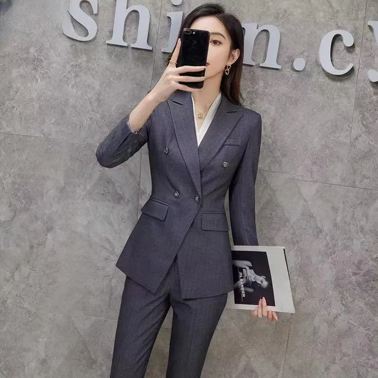 春秋条纹西装外套女酒店经理正装职业装气质女神范工作服西服外套