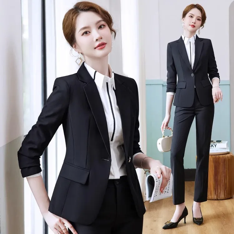 秋冬高端西装套装女气质女神范OL工装面试西装正装前台工作服外套