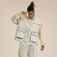 CANOTWAIT_陈伟霆美式复古情侣宽松春秋大廓形街头牛仔夹克外套