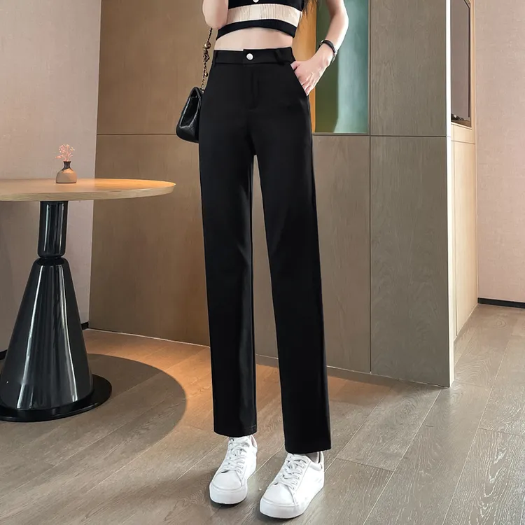 直筒裤春秋常规款显瘦2025春季新款高腰弹力休闲西装时尚女士裤子
