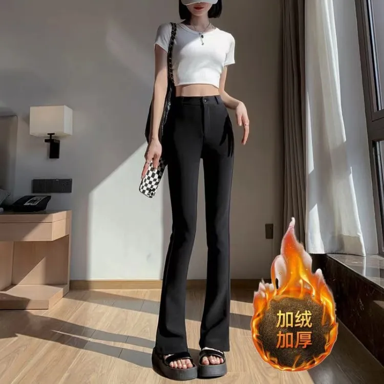 西装裤女2025新款秋冬加绒休闲高腰垂感修身显瘦爆款微喇叭拖地裤