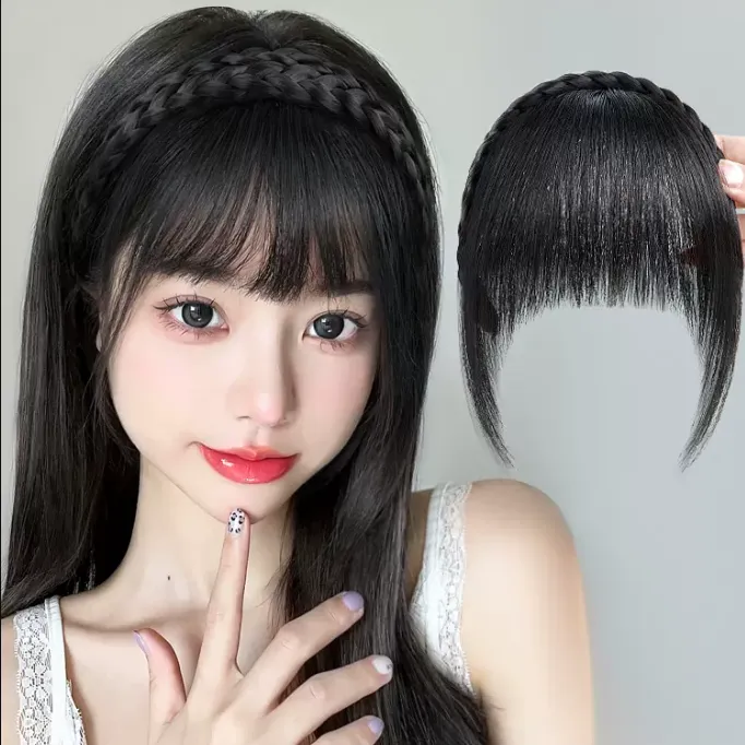 发箍刘海一体真发遮盖白头发神器假发女辫子前额无痕齐刘海假发片