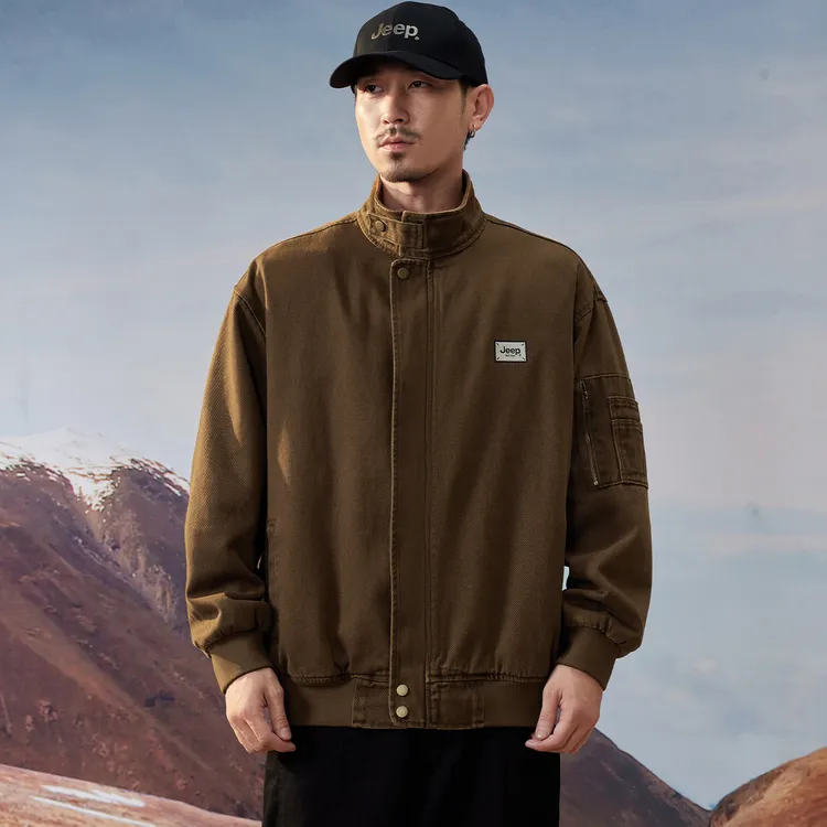 JEEP/吉普纯棉牛仔夹克男士秋冬季宽松百搭外套立领休闲长袖T恤男