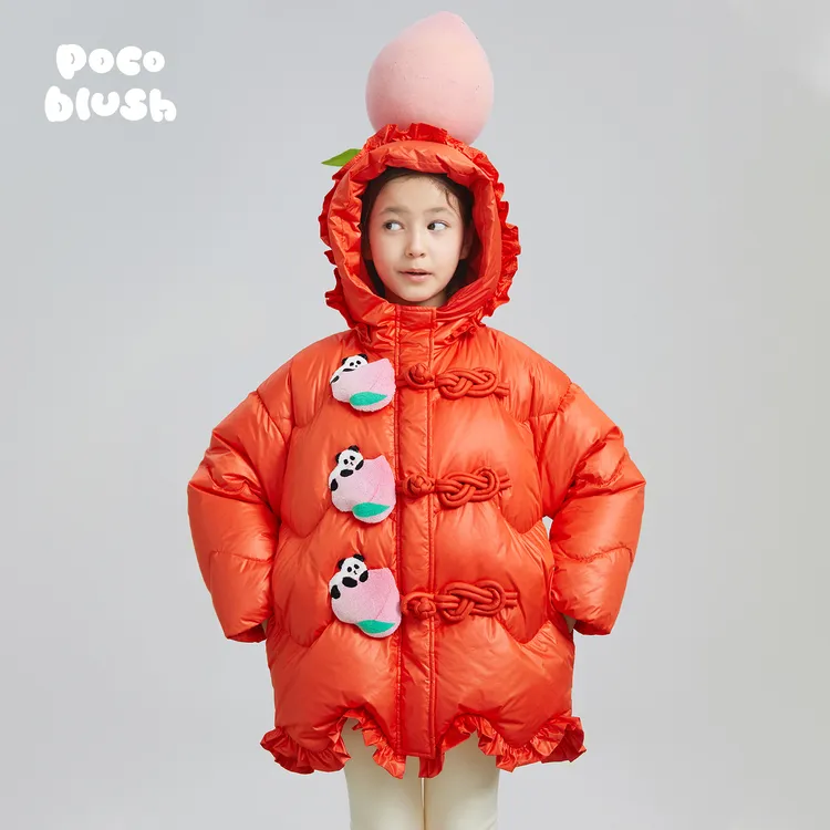 poco blush原创设计桃气满满立体盘扣鹅绒服连帽2024冬款女童加厚