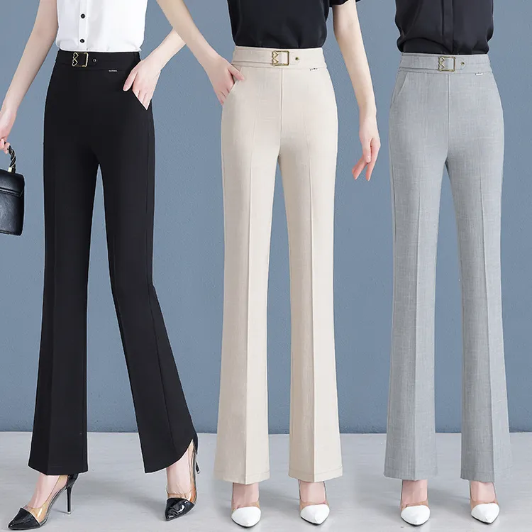 筒喇裤女夏季薄款2024年新款灰色裤子显瘦百搭宽松直筒微喇裤