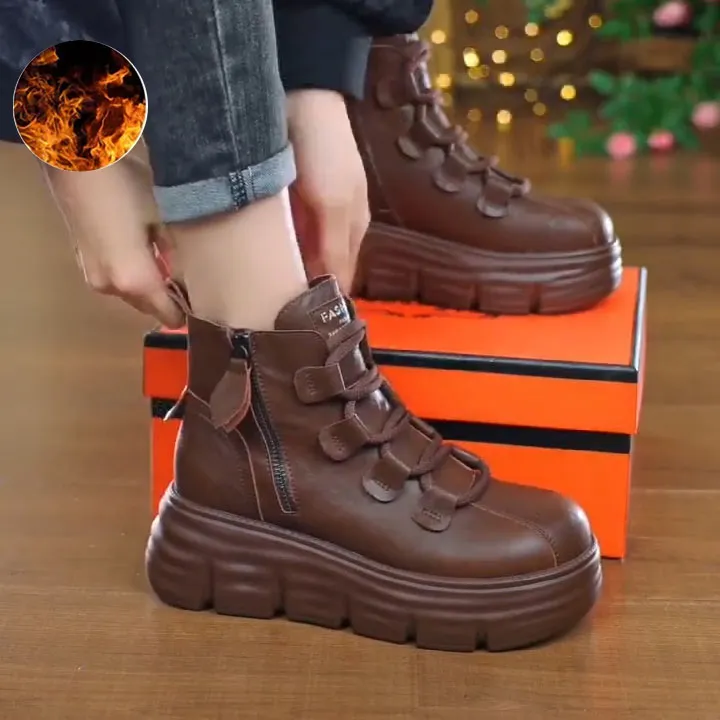 厚底马丁靴女20025秋冬新款松糕底短靴女百搭英伦风增高加绒女鞋