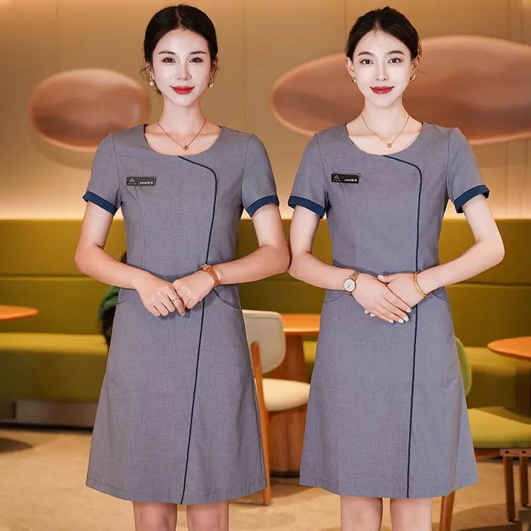职业连衣裙2024新款女夏气质收腰修身美容院珠宝店工作服前台工装