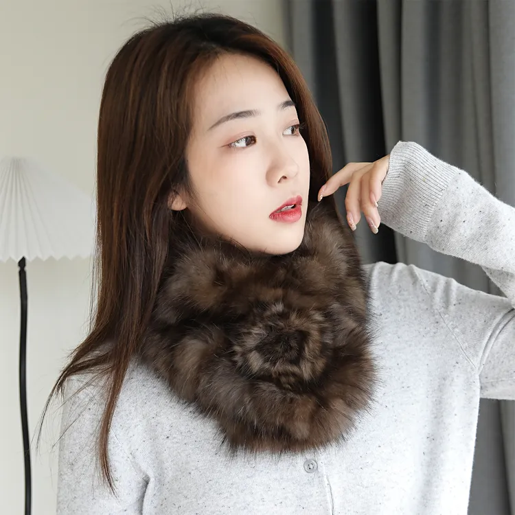 超5A！优雅型围巾加厚密编女士冬季保暖围脖气质貂毛毛领子韩版