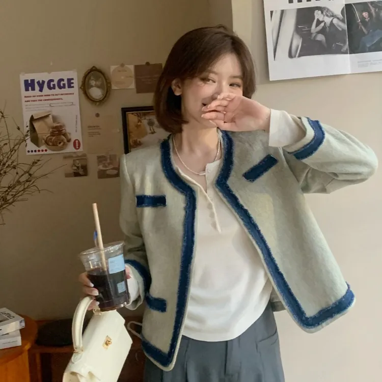 【芝士Cheese】芝士小香风牛仔外套气质上衣秋冬撞色时尚秋季复古