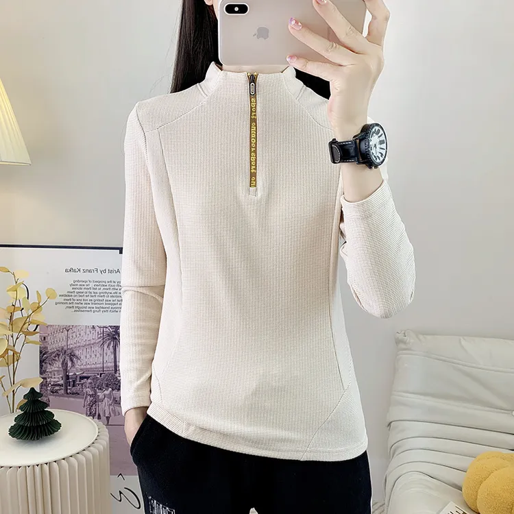 户外立领弹力抓绒衣女上衣长袖T恤女加厚保暖衣磨毛绒防静电