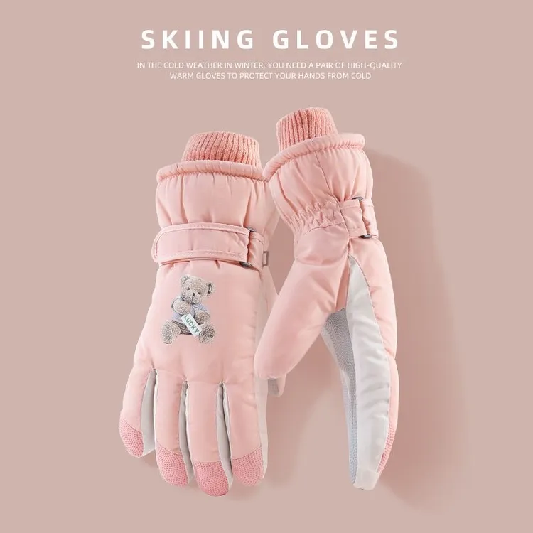 全掌触屏滑雪手套冬季女加绒加厚保暖防寒棉手套骑行电动车防泼水