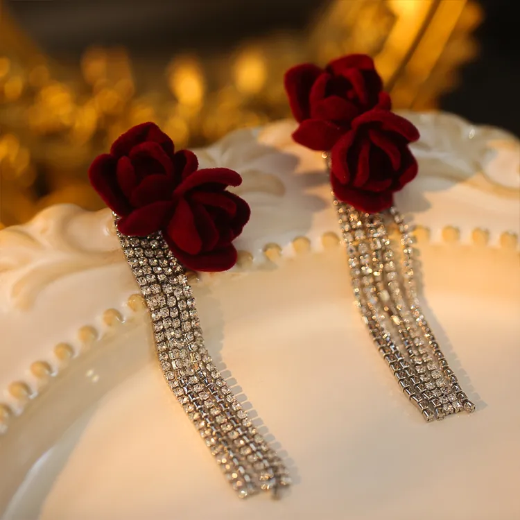 非金属布艺婚庆饰品 新娘WE575-202-4爆闪水钻长款流苏融花耳饰