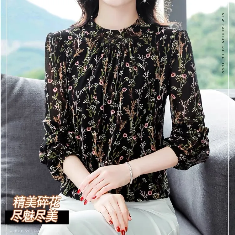 沐子润洋气网纱打底衫女2024时尚妈妈秋装长袖T恤内搭上衣【优雅】
