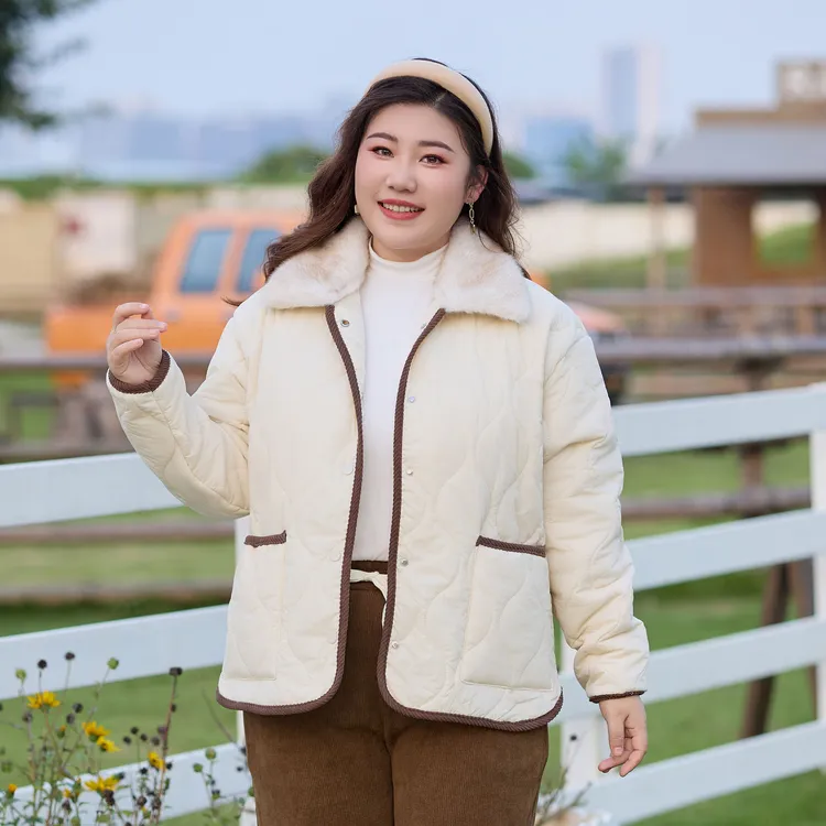 加肥小香风轻薄夹棉外套女冬大码200斤胖mm休闲加厚棉服保暖棉衣
