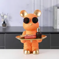 北欧树脂轻奢电镀熊摆件陶瓷创意玄关钥匙收纳装饰家居乔迁礼品YX