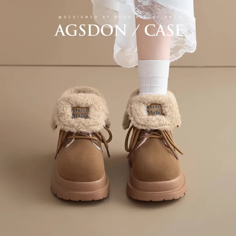 奥古狮登雪地靴女2025新款冬季加绒加厚东北棉鞋厚底增高防滑短靴